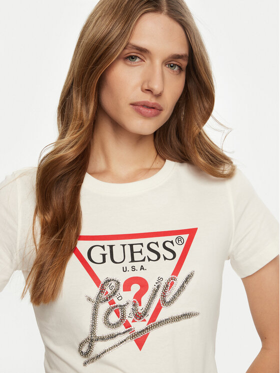 Guess Guess Marškinėliai W5RI10 I3Z14 Écru Regular Fit