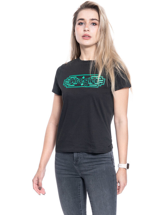 Wrangler Wrangler T-Shirt SS GRAPHIC TEE Czarny Regular Fit