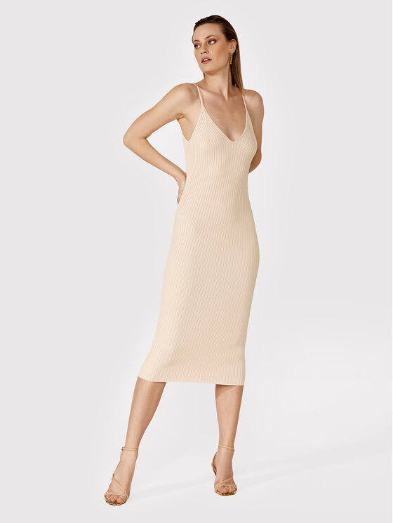Simple Simple Vestito estivo SUD023 Beige Slim Fit