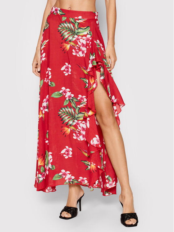 Guess Guess Φούστα σε γραμμή Α Floral E1GD03 WO05M Κόκκινο Regular Fit