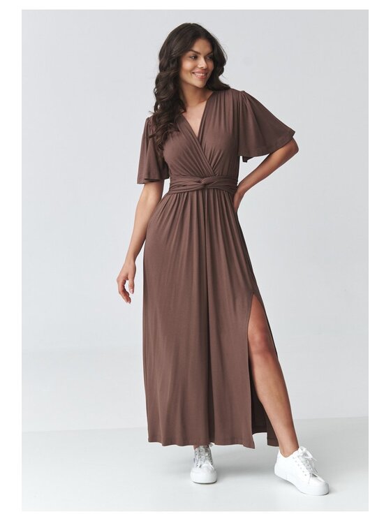 Makadamia Makadamia Sukienka codzienna M929 Brązowy Loose Fit