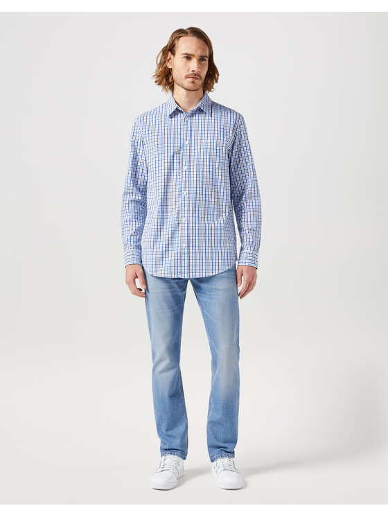 Wrangler Wrangler Koszula LONG SLEEVE ONE POCKET SHIRT Niebieski Regular Fit