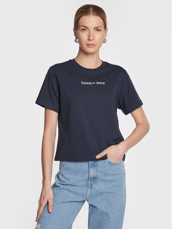 Tommy Jeans Tricou Serif Linear DW0DW15049 Bleumarin Regular Fit