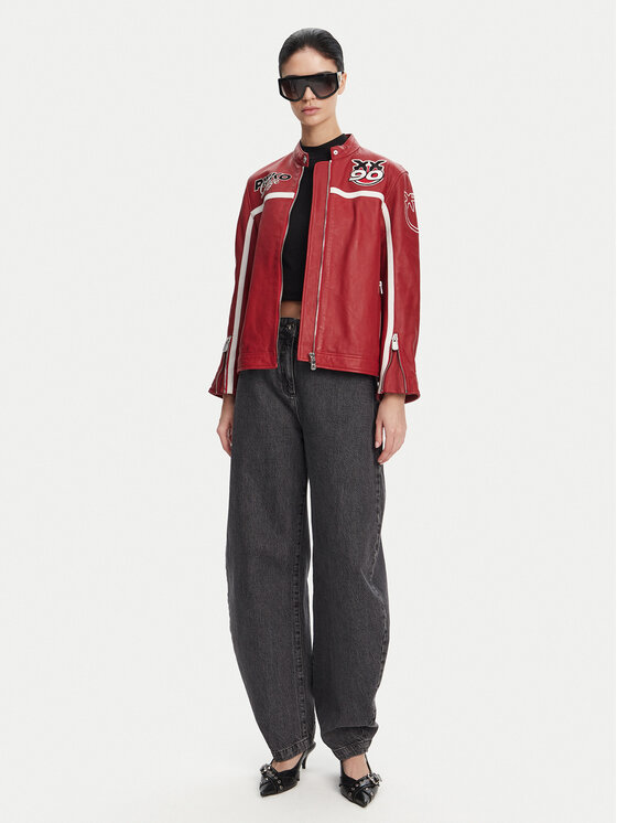 PINKO PINKO Kožená bunda 105296 Bordová Regular Fit