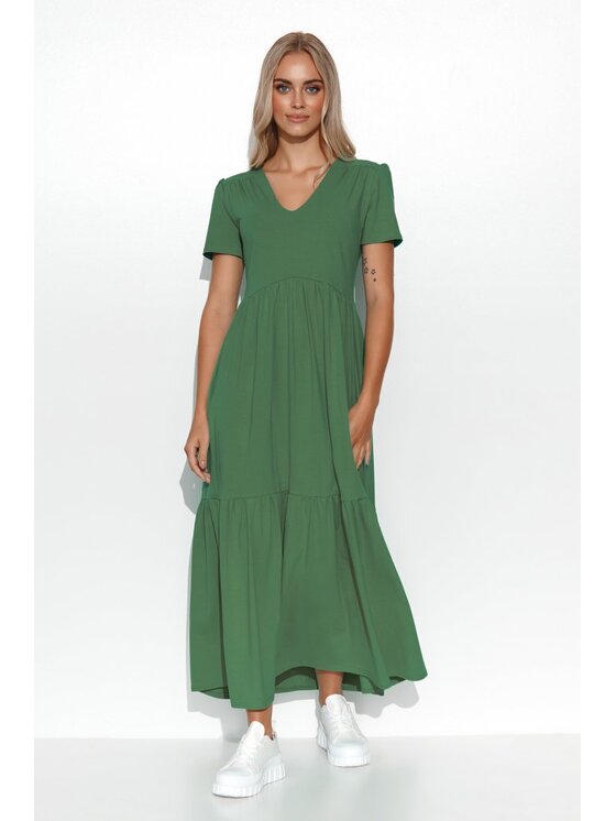 Makadamia Makadamia Sukienka codzienna M549 Khaki Comfortable Fit