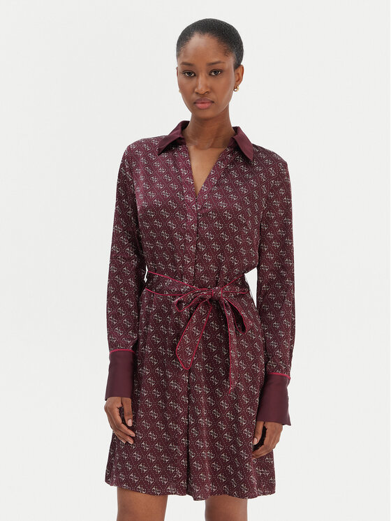 Guess Sukienka koszulowa W6RK90 WF1T2 Bordowy Regular Fit