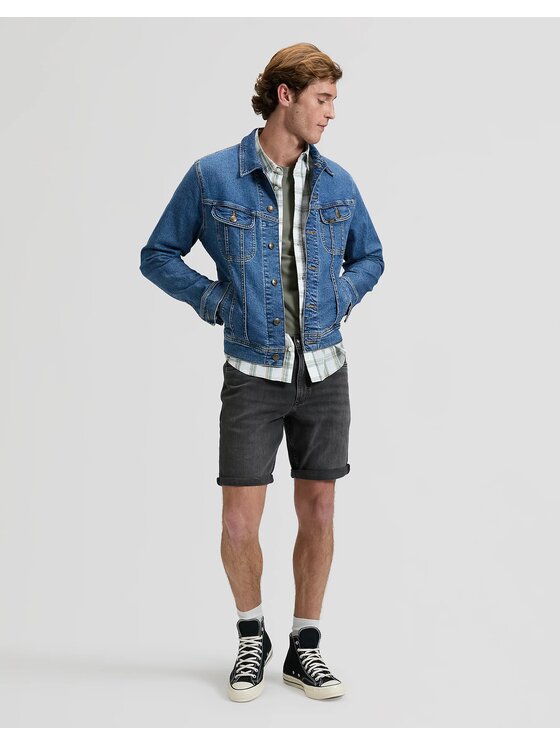 Lee Lee Szorty jeansowe RIDER SHORT Czarny Slim Fit