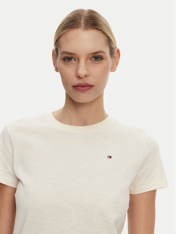 Tommy Hilfiger Tommy Hilfiger T-shirt Slub WW0WW44433 Bež Slim Fit