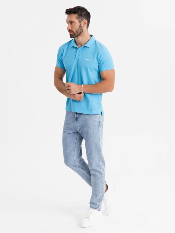 Ombre Ombre Polo OM-POSS-0103 Niebieski Regular Fit