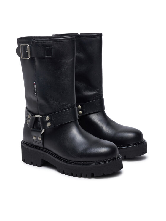 Tommy Jeans Tommy Jeans Μποτάκια Tjw Urban Biker Boot Leather EN0EN02728 Μαύρο
