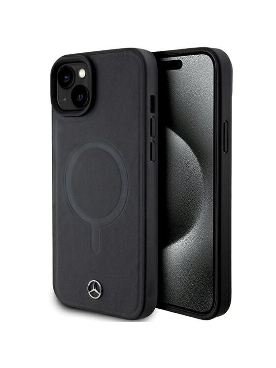 Etui na telefon Mercedes-Benz, Czarne, iPhone 15 Plus