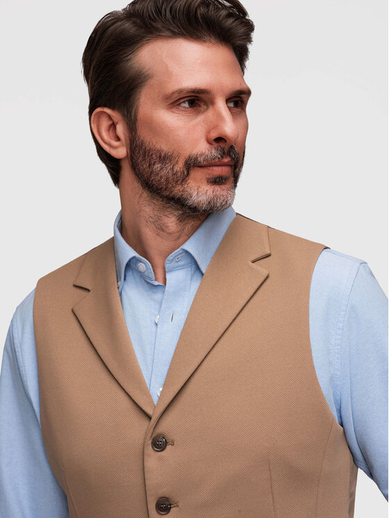 Ombre Ombre Kamizelka V66 Brązowy Slim Fit