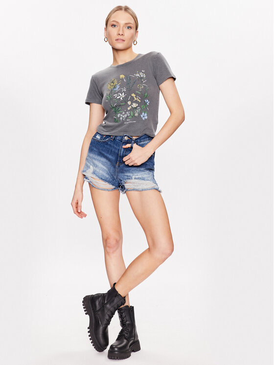 BDG Urban Outfitters T Shirt BDG WASHED FLOWER BABY 76471309 Schwarz Slim Fit Modivo