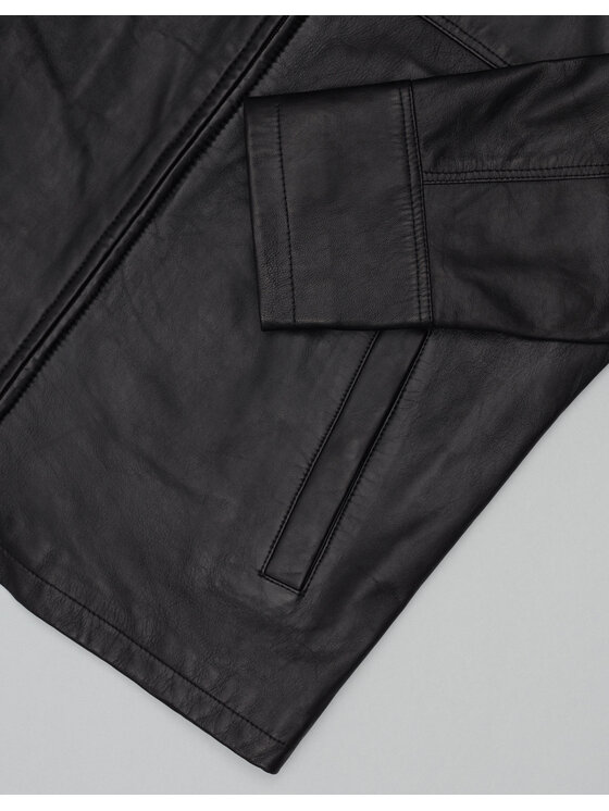 Borgio Borgio Kurtka skórzana itri_c Czarny Slim Fit