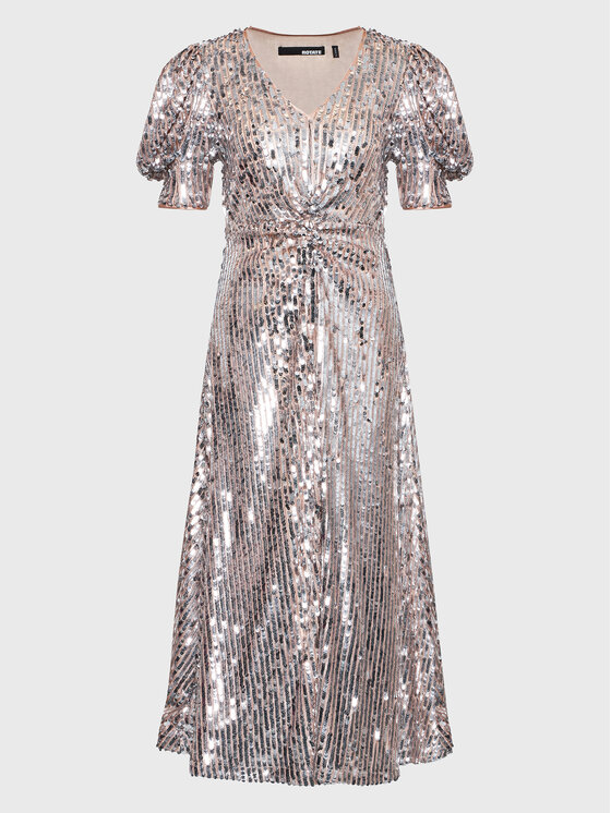 Sequin Lurex Tiered Maxi Dress Argent, Robe de soirée, Robe de