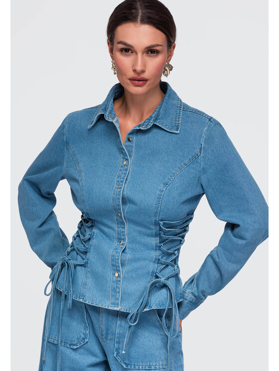 Ombre Ombre Koszula OW-SH-E0070 Niebieski Slim Fit