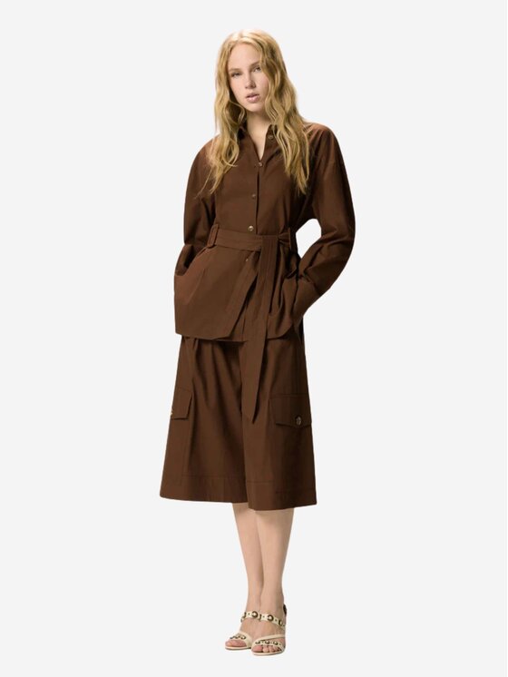 PINKO PINKO Kurtka damska CHERYL OVERSHIRT COTONE FLUIDO Brązowy Reglan Fit