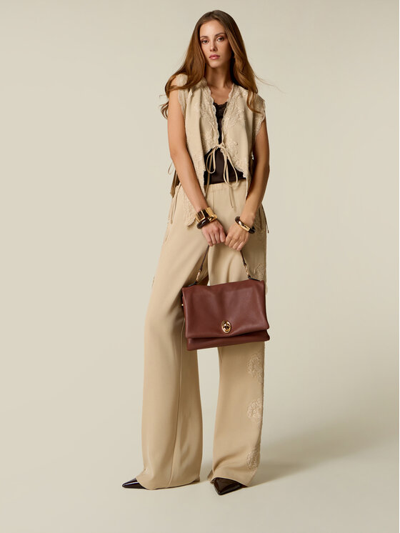 Oltre Oltre Spodnie materiałowe P081J002741N002 Kremowy Baggy Fit