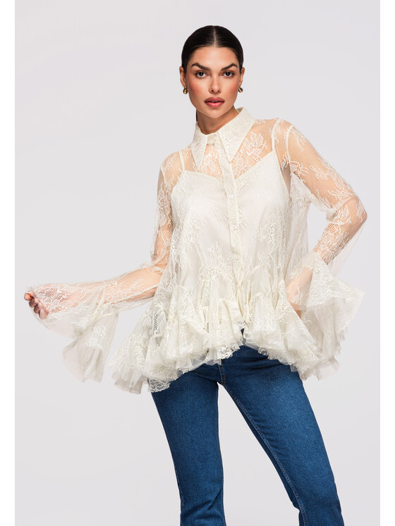 Ombre Ombre Koszula OW-SH-E0003 Beżowy Loose Fit