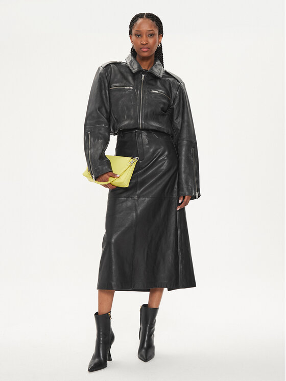 Gestuz Gestuz Μπουφάν δερμάτινο Gemma 10908766 Μαύρο Relaxed Fit