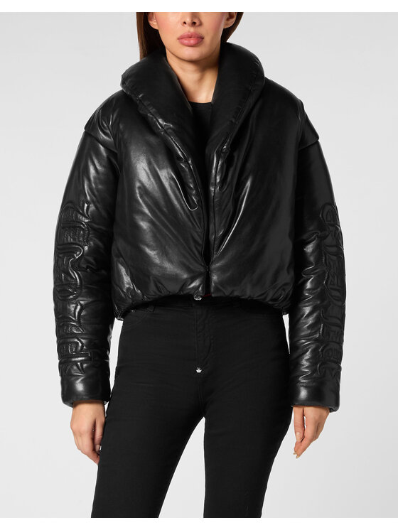 PHILIPP PLEIN PHILIPP PLEIN Kožená bunda 19347 Černá Regular Fit