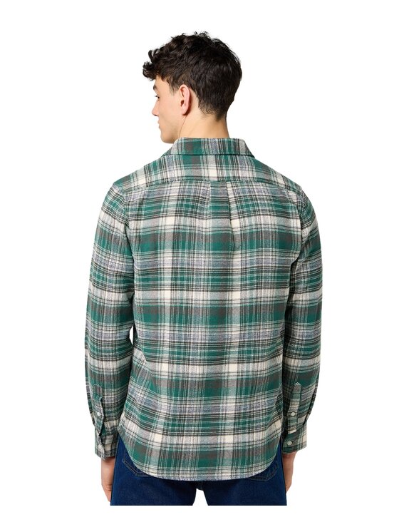 Wrangler Wrangler Koszula Brushed 1 Pkt Shirt Zielony Regular Fit