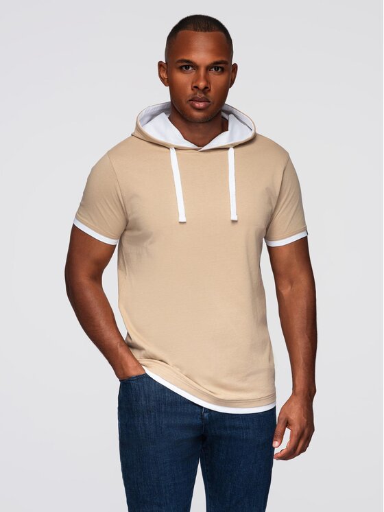Ombre Ombre T-Shirt OM-TSCT-0256 Beżowy Regular Fit