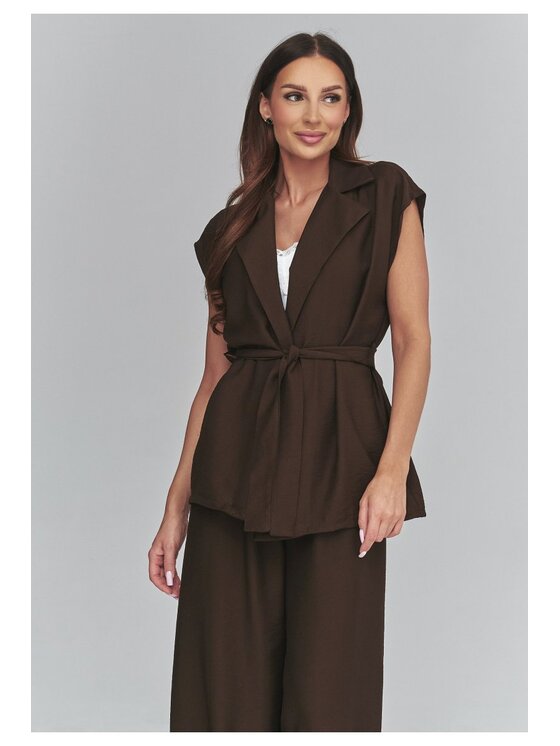 Makadamia Makadamia Komplet bluzka i spodnie C69 Brązowy Loose Fit