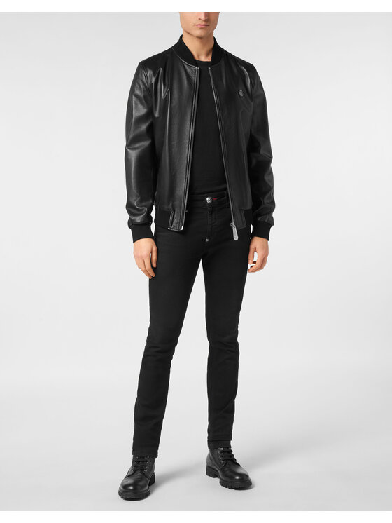 PHILIPP PLEIN PHILIPP PLEIN Kurtka skórzana 24543 Czarny Regular Fit