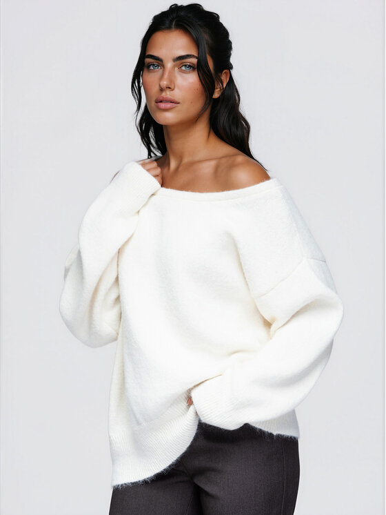 Ombre Ombre Svetr OW-SW-E0060 Světle béžová Relaxed Fit