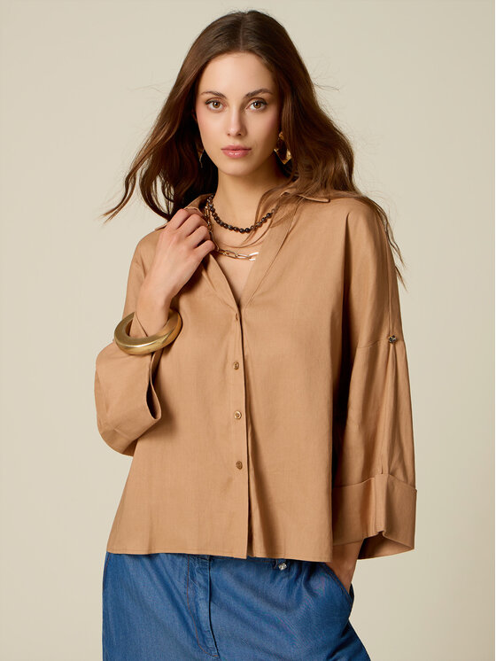 Oltre Oltre Koszula 5001J000818N022 Kremowy Regular Fit
