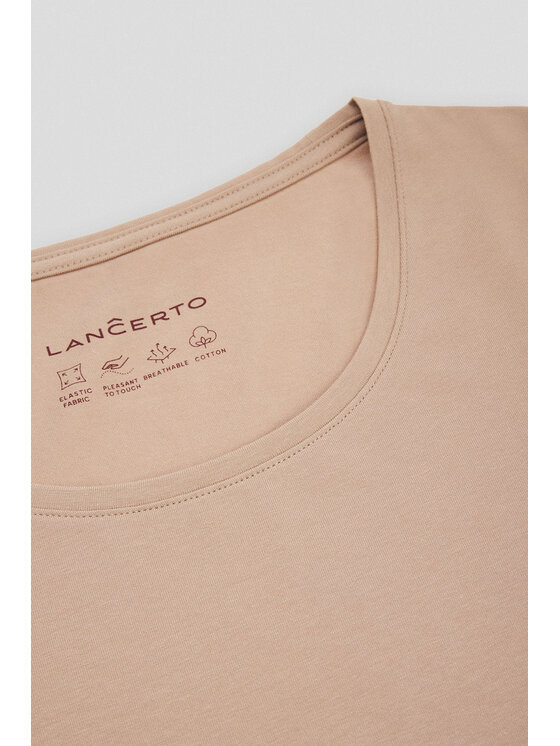 Lancerto Lancerto T-Shirt Koszulka Damska z Bawełną Beżowa Savina TS073225000013 Beżowy Slim Fit