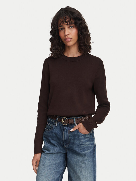Tommy Hilfiger Pulover WW0WW52298 Maro închis Regular Fit