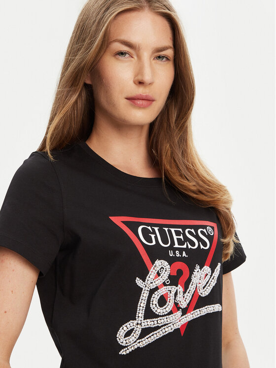 Guess Guess Tričko W5YI40 I3Z14 Čierna Regular Fit