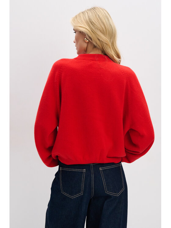 Fobya Fobya Sweter F2082 Czerwony Basic Fit