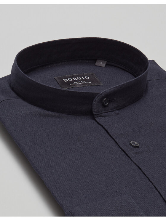 Borgio Borgio Koszula lentane Granatowy Slim Fit