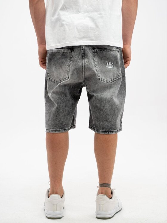 Jigga Wear Jigga Wear Szorty jeansowe Krótkie Spodenki Jeansowe Męskie Sprane Czarne / Białe Jigga Wear Crown 40 Czarny Regular Fit