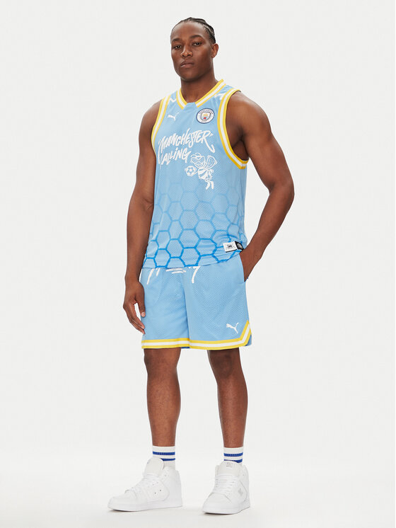 Puma Puma Szorty sportowe Hoops Manchester City 631694 Błękitny Regular Fit