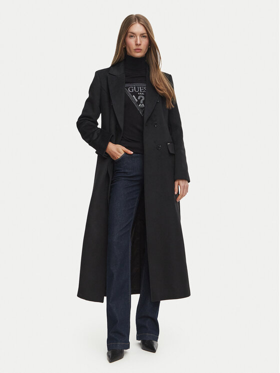 Guess Guess Volneni plašč W6BL49 W4129 Črna Regular Fit