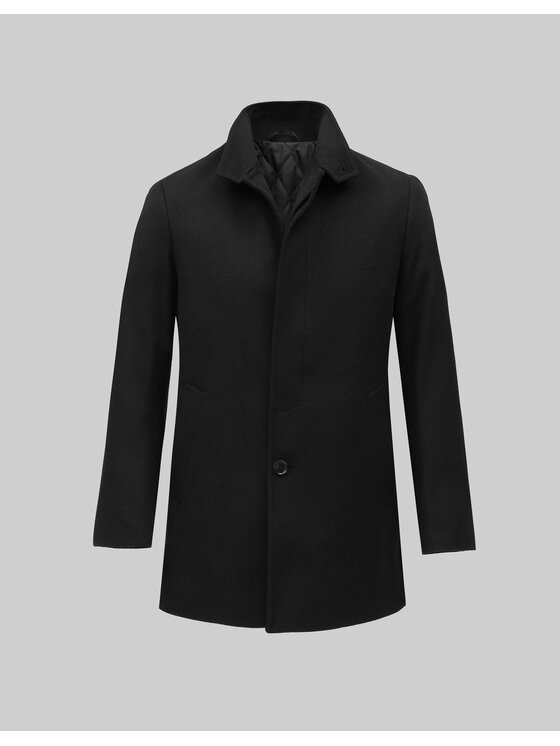 Borgio Borgio Płaszcz wełniany rivara_c Czarny Slim Fit