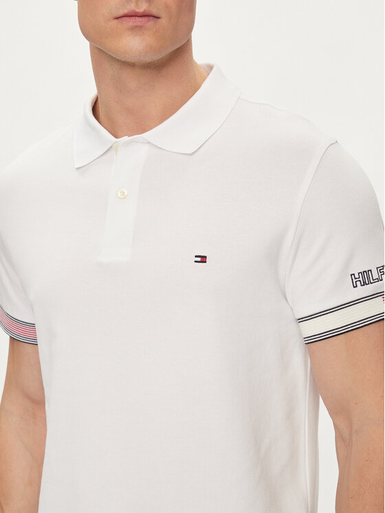 Tommy Hilfiger Tommy Hilfiger Тениска с яка и копчета Flag MW0MW34780 Бял Slim Fit
