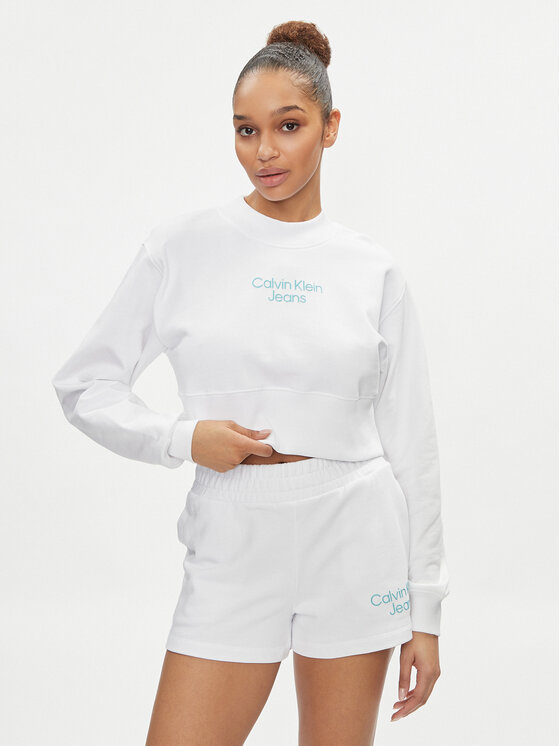 Calvin Klein Jeans Calvin Klein Jeans Pulóver Stacked Institutional J20J221466 Fehér Regular Fit