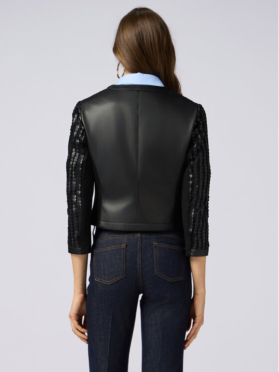 Oltre Oltre Giacca in similpelle R350R002149N033 Nero Cropp Fit