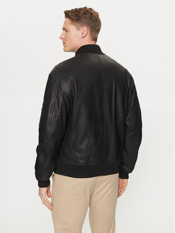 BOSS BOSS Lederjacke Juge 50522223 Schwarz Relaxed Fit