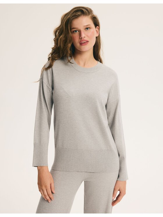 Esotiq Esotiq Komplet sweter i spodnie materiałowe 46082 Szary Regular Fit