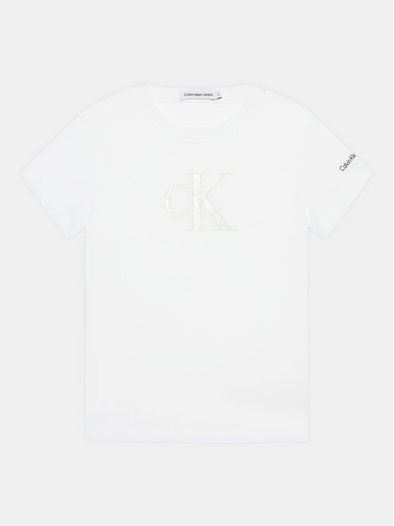 Calvin Klein Jeans T-krekls Metallic Monogram IG0IG02342 Balts Slim Fit