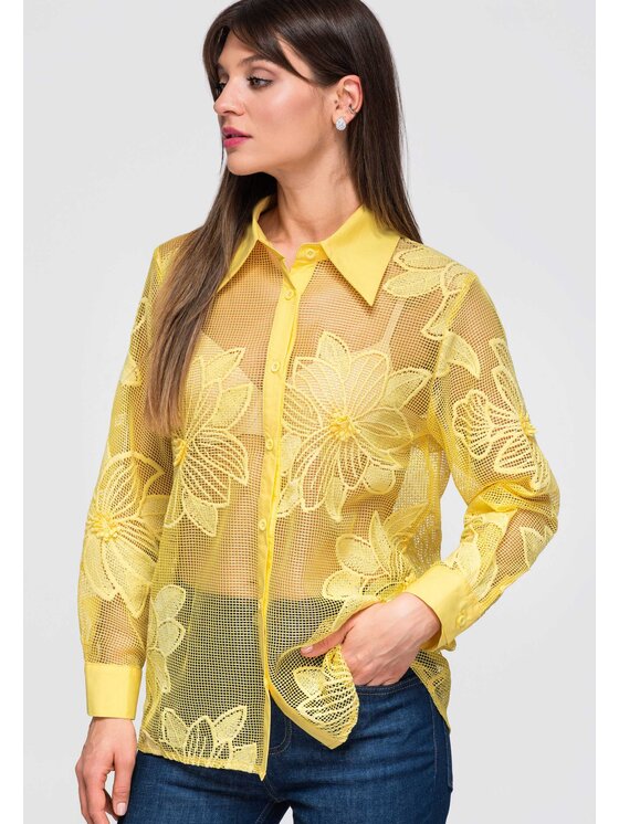 Ombre Ombre Koszula OW-SH-E0048 Żółty Loose Fit