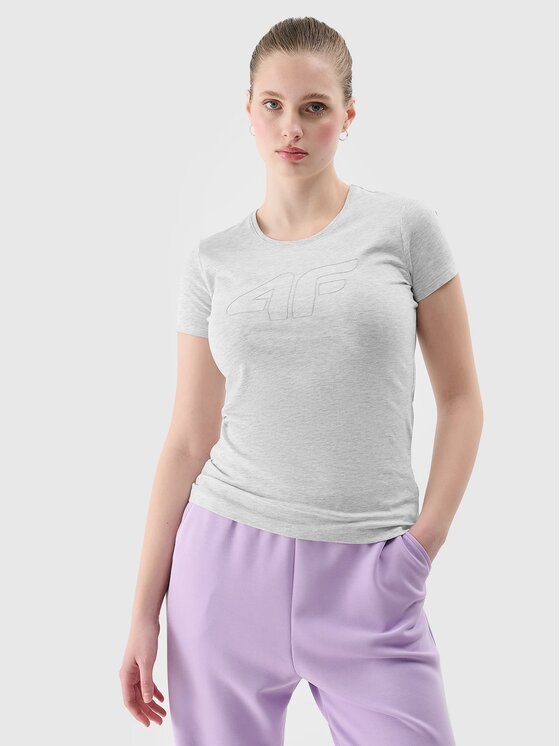 4F 4F T-Shirt 4FWSS24TTSHF1163-27M Szary Slim Fit