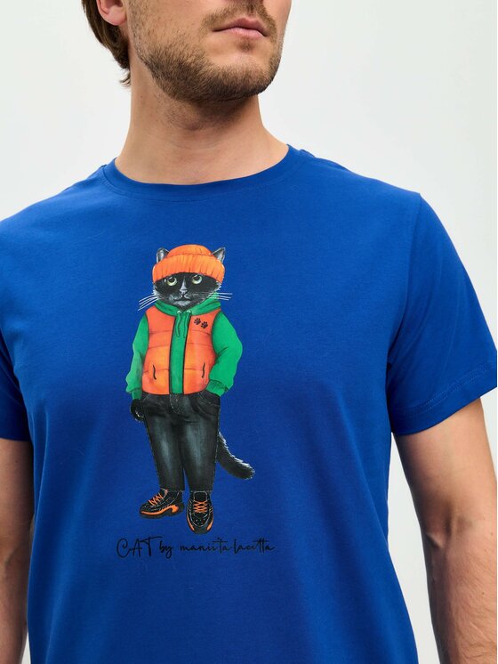 CAT by maniita lacitta CAT by maniita lacitta T-Shirt Printed men's t-shirt with CAT Niebieski Regular Fit