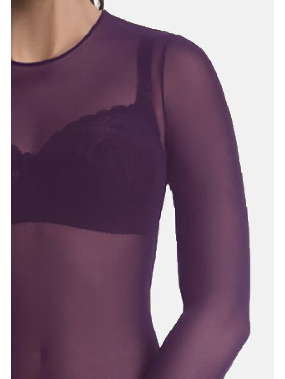 Teyli Teyli Bluzka damska z siateczki Glamour Fioletowy Standard Fit